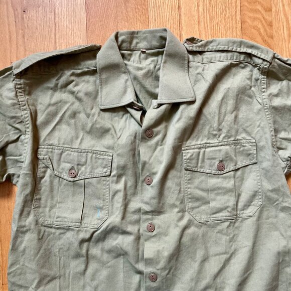Vintage Swedish Army OD Green Work Shirt Military Cotton Field Uniform Olive 40 - Picture 2 of 7